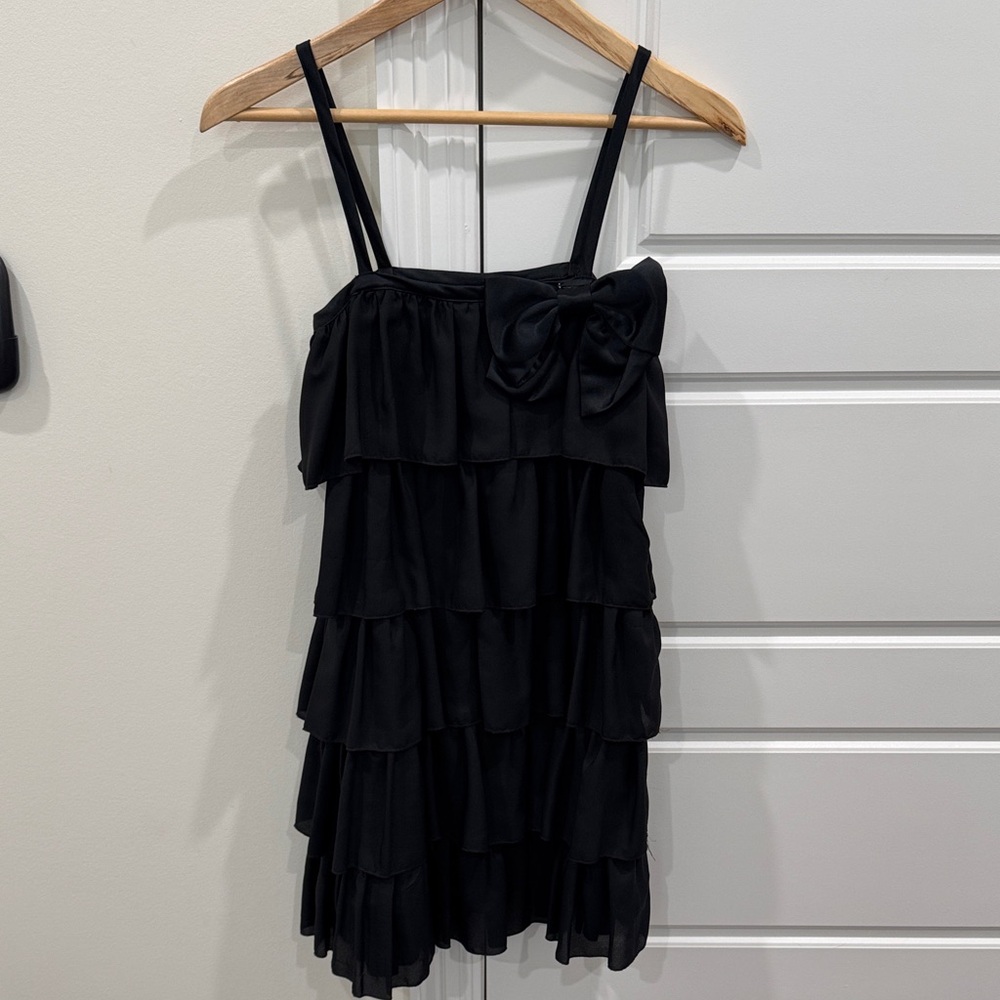 Erin Fetherston Black Ruffled Dress w/Bow Pin Holiday Party Wedding Cocktail